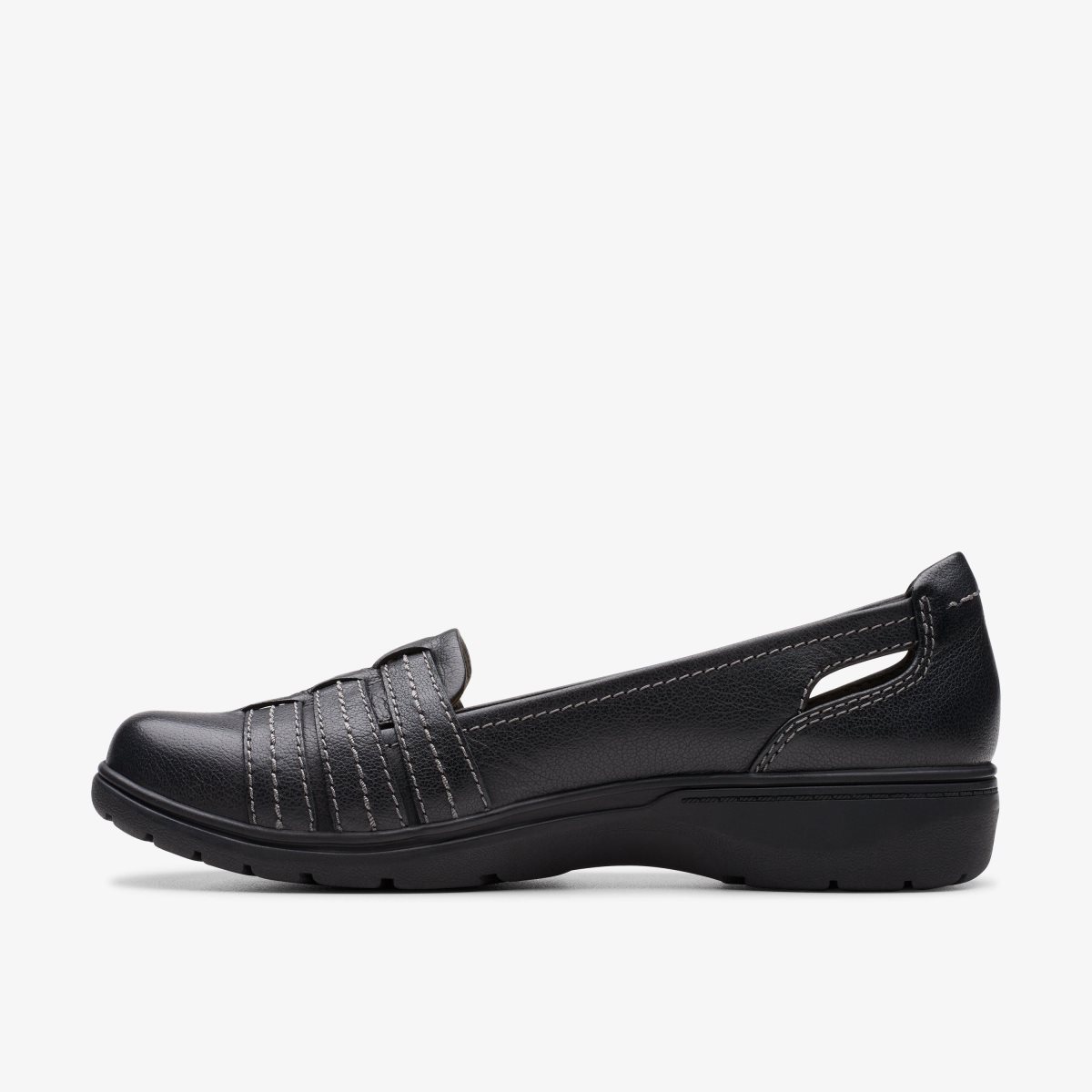 Clarks Carleigh Eliza Black Leather Slip Ons Dame Sort | XDUIY-2537