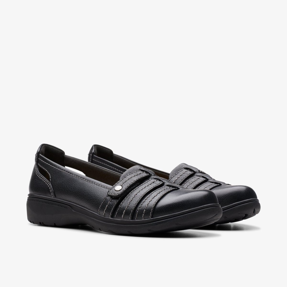 Clarks Carleigh Eliza Black Leather Slip Ons Dame Sort | XDUIY-2537