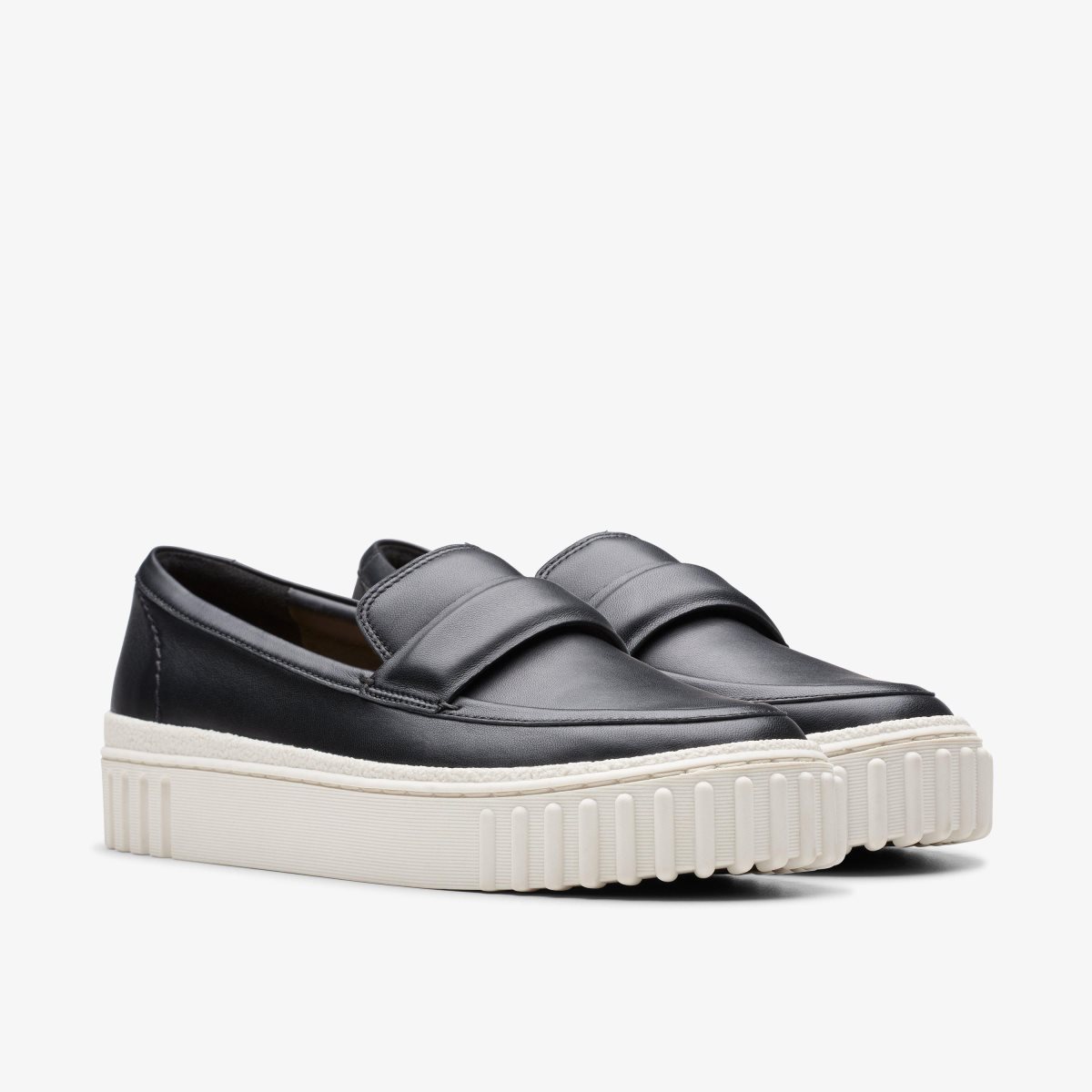 Clarks Mayhill Cove Black Leather Slip Ons Dame Sort | DVRSY-9258