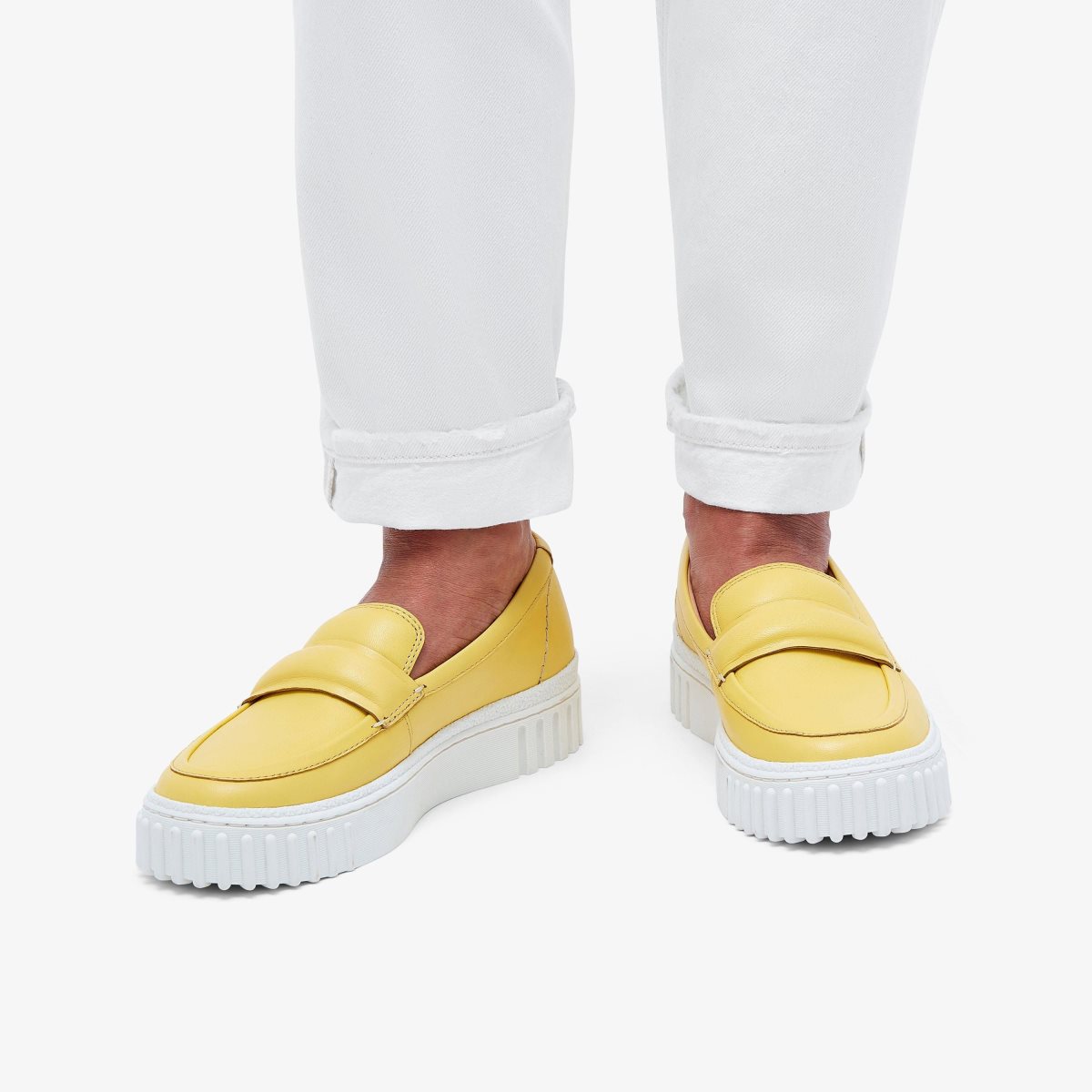 Clarks Mayhill Cove Yellow Leather Platform Sko Dame Gul | JWDSK-6759