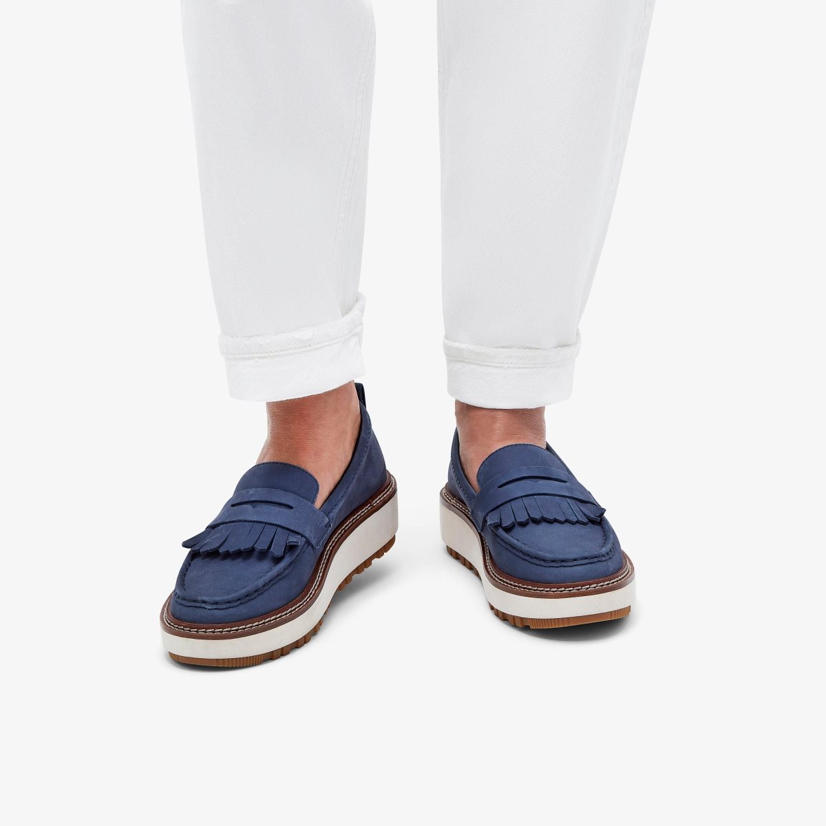 Clarks Orianna Loafer Navy Nubuck Platform Sko Dame Mørkeblå | GRZTF-5307