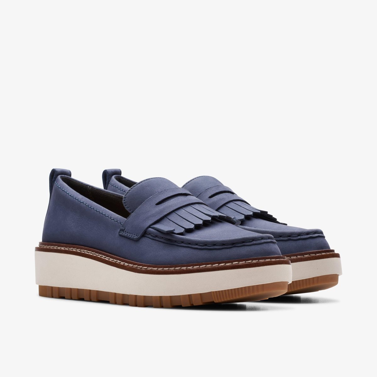 Clarks Orianna Loafer Navy Nubuck Platform Sko Dame Mørkeblå | GRZTF-5307