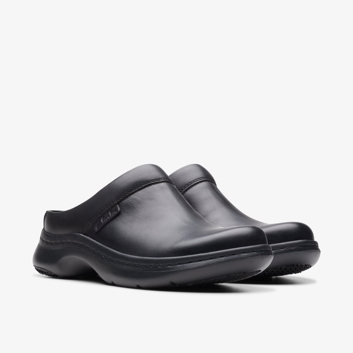 Clarks Pro Clog Black Leather Træsko Dame Sort | TXJQW-5420