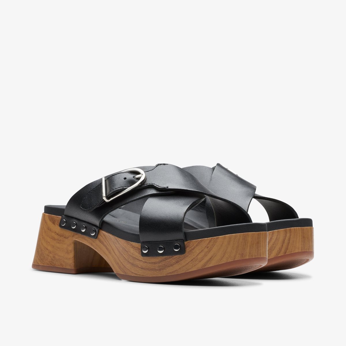 Clarks Sivanne Walk Black Leather Træsko Dame Sort | DKSQA-1347