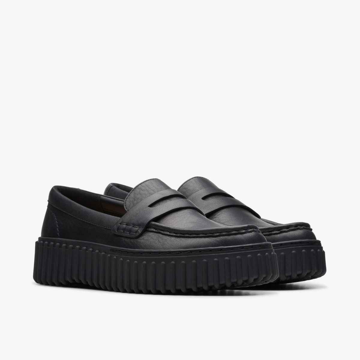 Clarks Torhill Penny Black Leather Slip Ons Dame Sort | LYAMG-8097