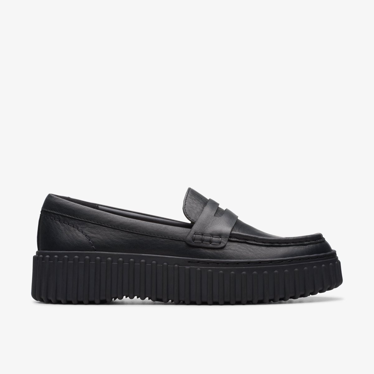 Clarks Torhill Penny Black Leather Slip Ons Dame Sort | LYAMG-8097