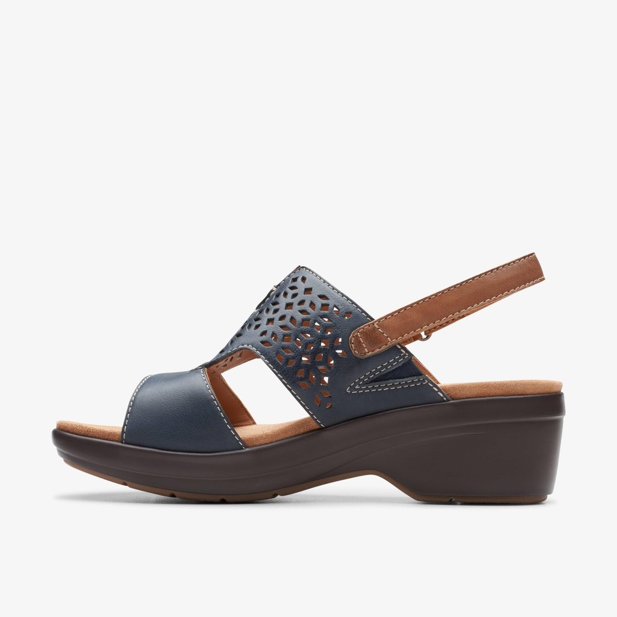 Clarks Tuleah Sun Navy Leather Kilehæl Sko Dame Mørkeblå | EAMWU-2503