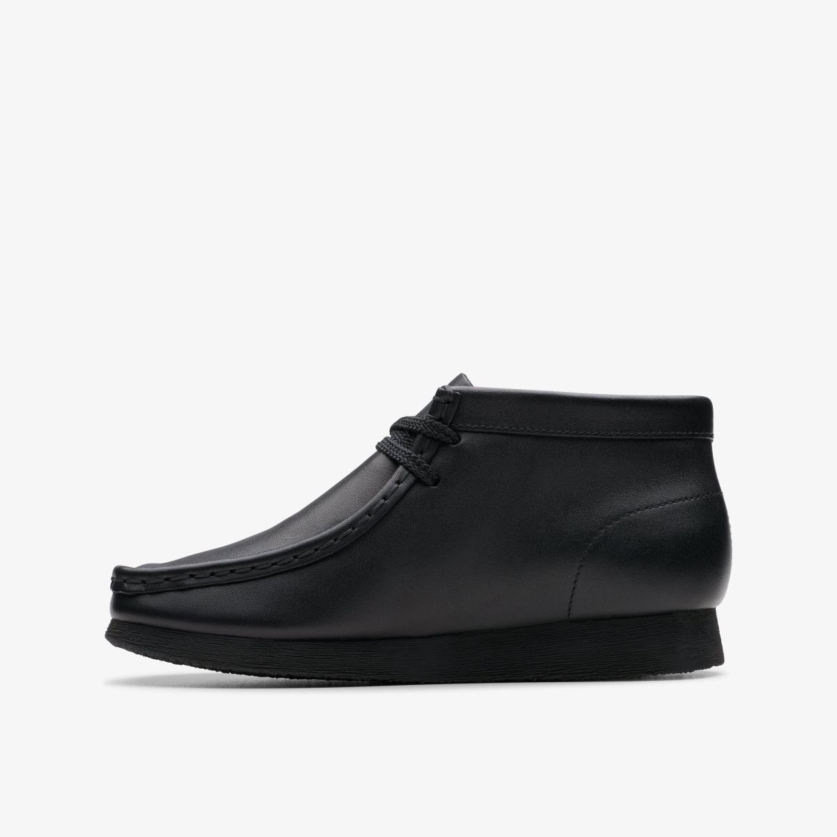 Clarks Wallabee Boot Older Black Leather Originale Sko Børn Sort | ERMYI-6218