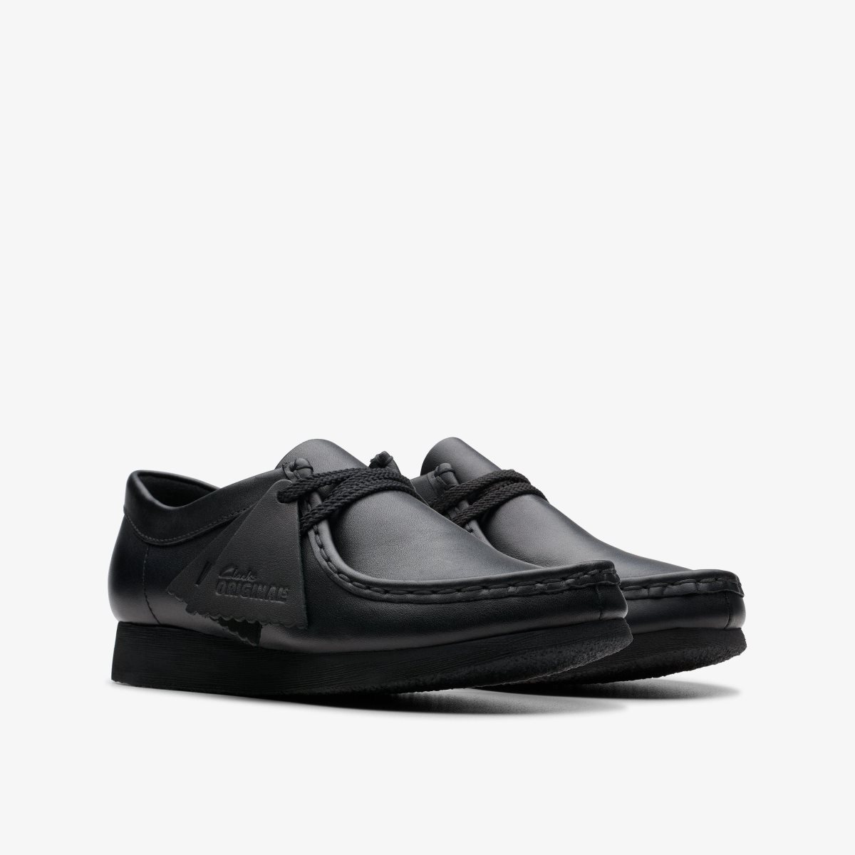 Clarks Wallabee Older Black Leather Originale Sko Børn Sort | AIEKH-0712