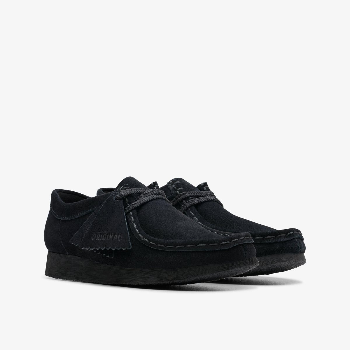 Clarks Wallabee Older Black Suede Originale Sko Børn Sort | OVBSL-4839