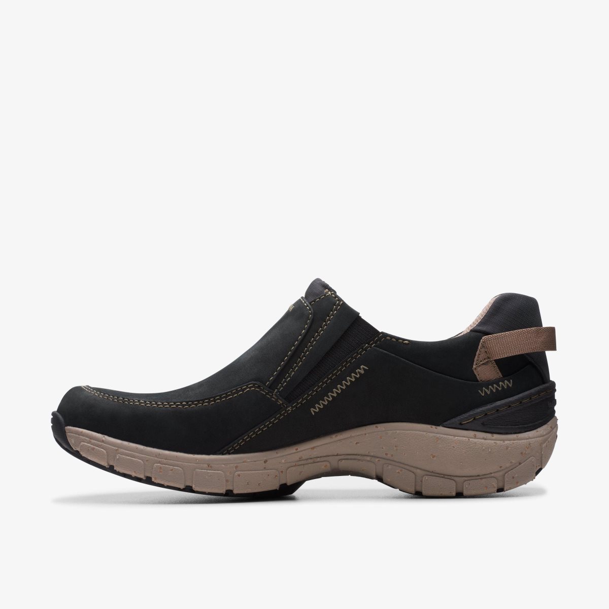 Clarks Wave Plateau Black Nubuck Slip Ons Dame Sort | BYLMD-0768