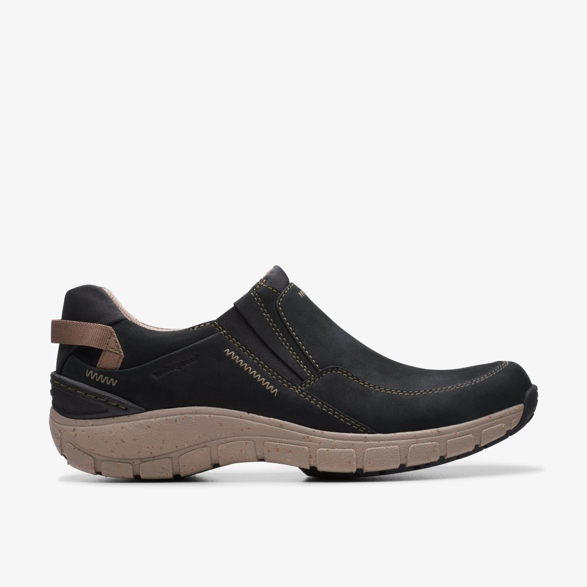 Clarks Wave Plateau Black Nubuck Slip Ons Dame Sort | BYLMD-0768